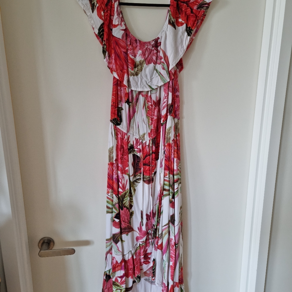 Portmans Stella off shoulder floral print white and red dress - Picture 3 of 6